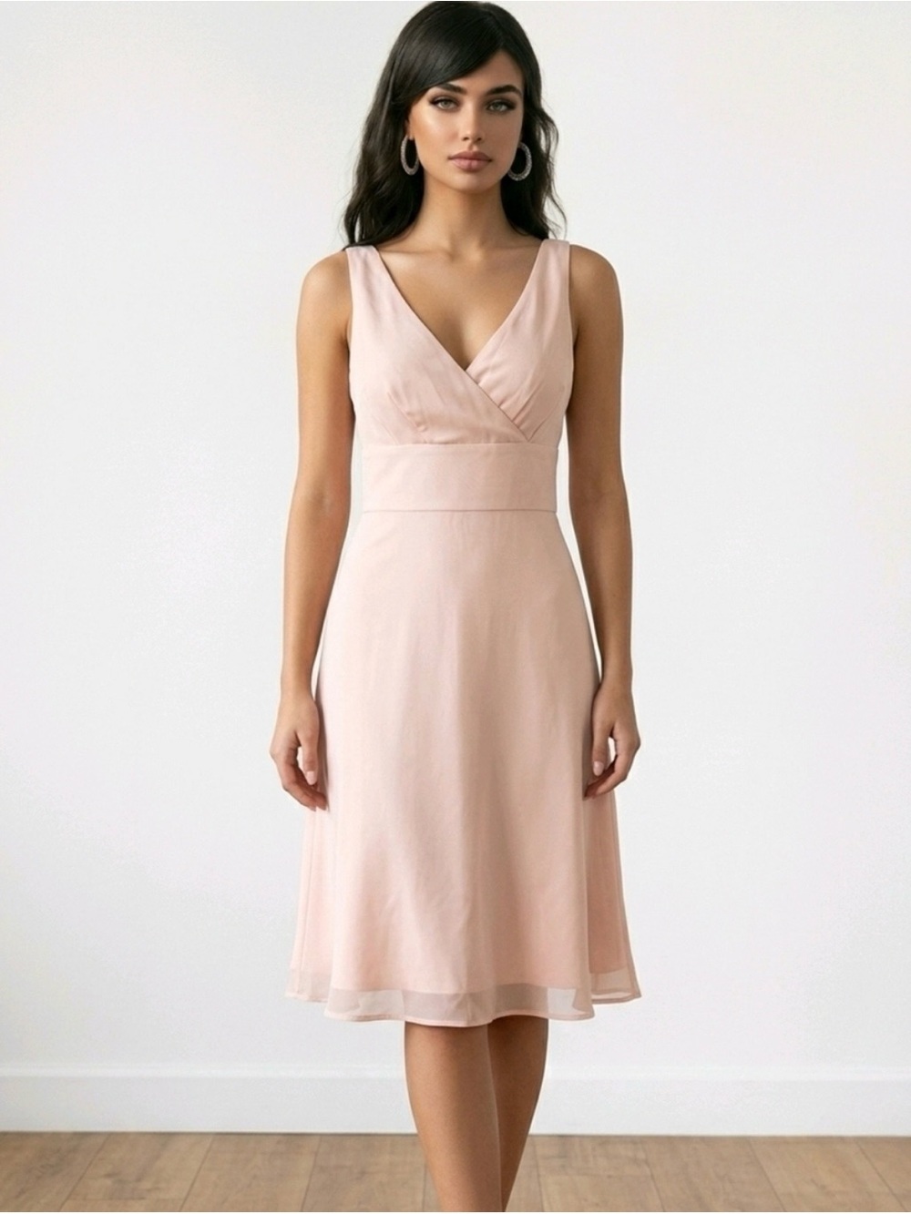NWT J. CREW | Sleeveless V-Neck Light Peach 100% Silk A-Line Midi Dress Sz. 8